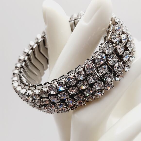 Vintage Airflex Rhinestone Bracelet, Wide Stretch Band, Made in USA, Mid-Century - Picture 7 of 8